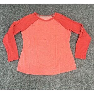 LL Bean Long Sleeve Raglan Tee Small Reg Color Block Two Tone Red/Pinkish/Coral
